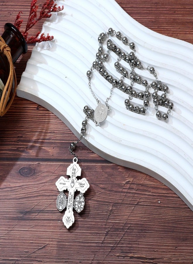 SANDOO Pardon Crucifix Necklace with Stainless Steel Rosary Beads - Cruz Del Perdon Catolica with St Benedict Medal,Crucifijo Del Perdon,Regalo Religioso Católico De Para Hombres Y Mujeres (SILVER) - Image 5